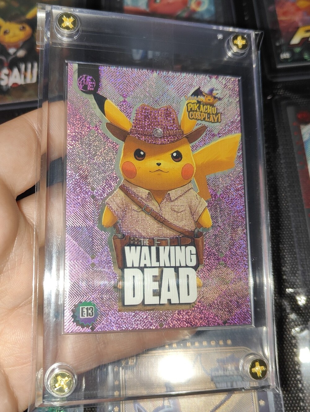 Rick Grimes The Walking Dead Purple holo encased Pikachu Cosplay card Unofficial